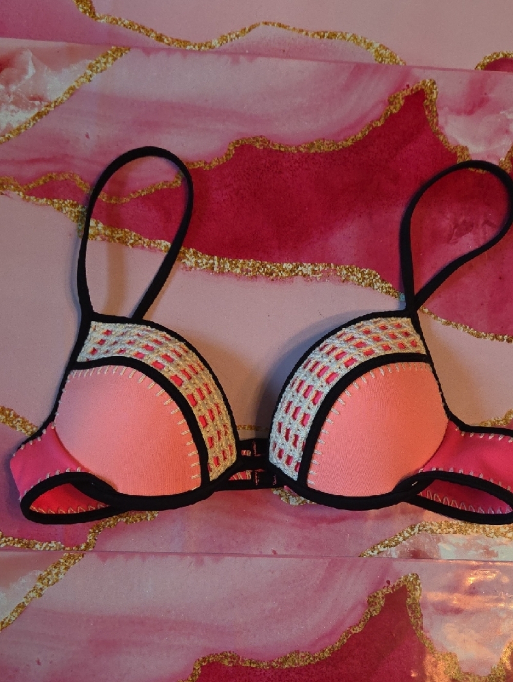Pink Color Block Bikini Top - Picture 2 of 4